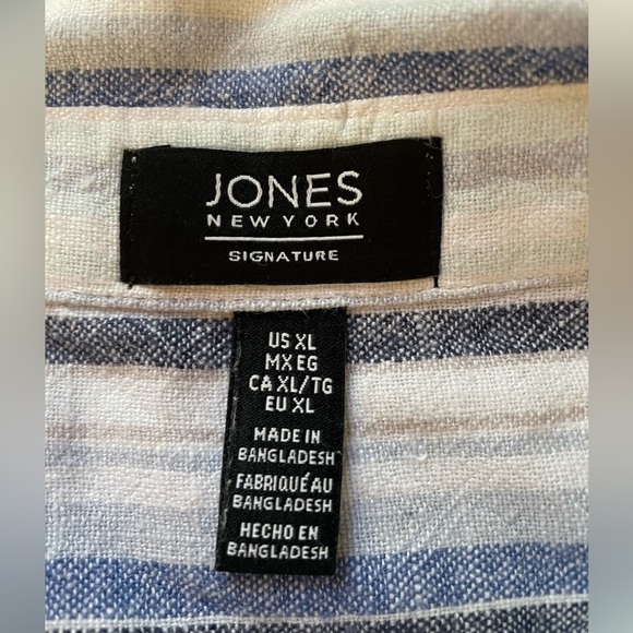 Linen Blue and White Striped JONES NEW YORK Signature button down blouse top XL - Picture 3 of 9